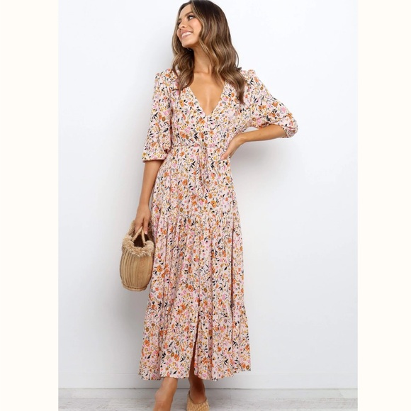 Petal & Pup Dresses & Skirts - Petal & Pup Multicolor Floral Kelda Maxi Dress 3/4 Sleeves Size M Spring Flowy